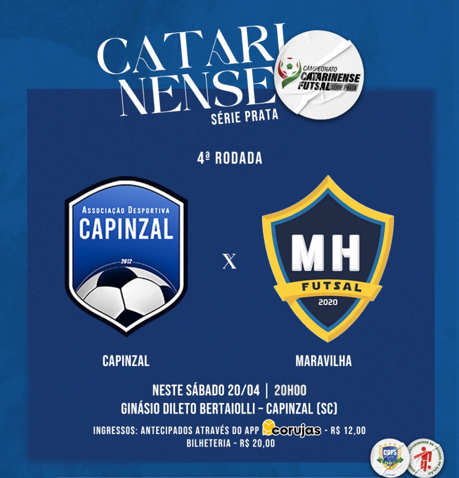 Banner convidando ao público em geram a prestigiar a partida de Futsal entre o time de Capinzal e o Maravilha Futsal
